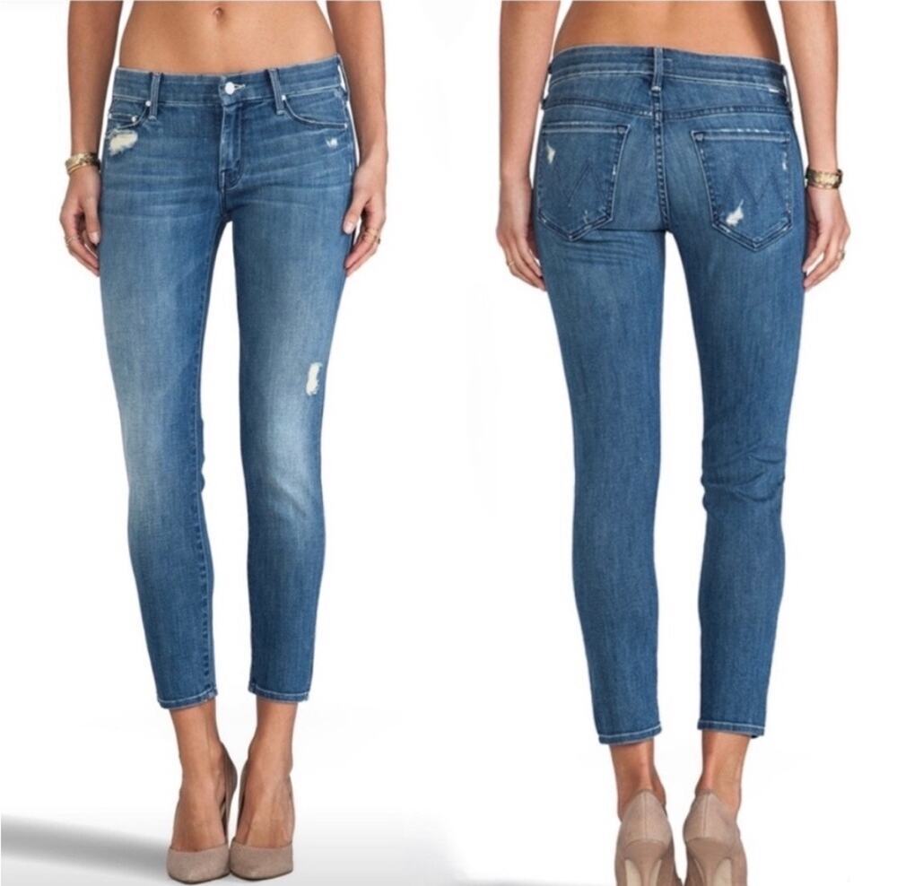 MOTHER Jeans The Looker Crop in Graffiti Girl Size 25 Mid-Rise Distressed Skinny